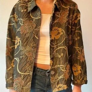 New Yak Magik Reversible Brown Green Tapestry Sequins Button Jacket - Nepal